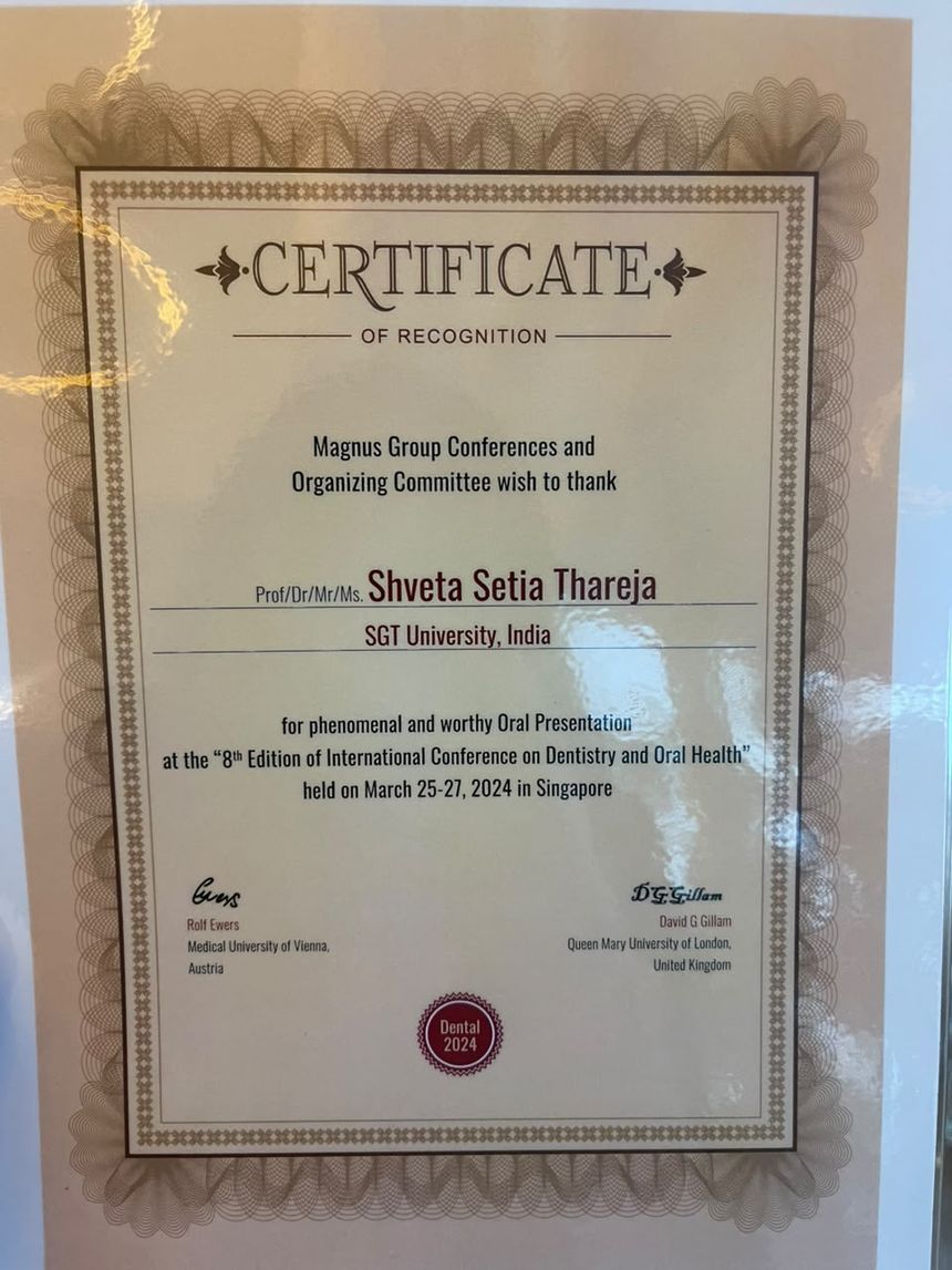 Certificate of recognition from the Magnus Group conference committee